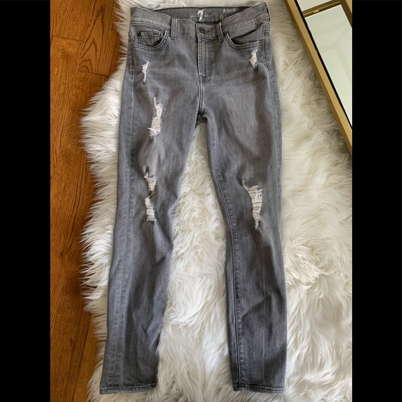 7 For All Mankind The Ankle Skinny Jeans Gray Distressed Size 28 - Picture 2 of 11